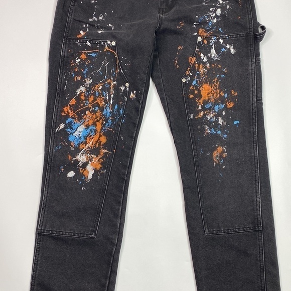 No Boundaries Black Paint Splatter Straight Leg Denim Carpenter Jeans 32x32 - Picture 3 of 12